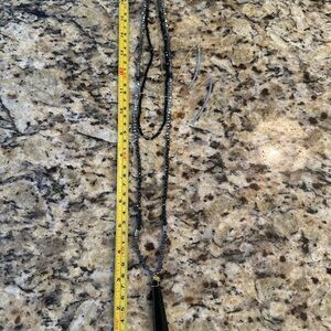 Long Necklace Beaded Black Grey